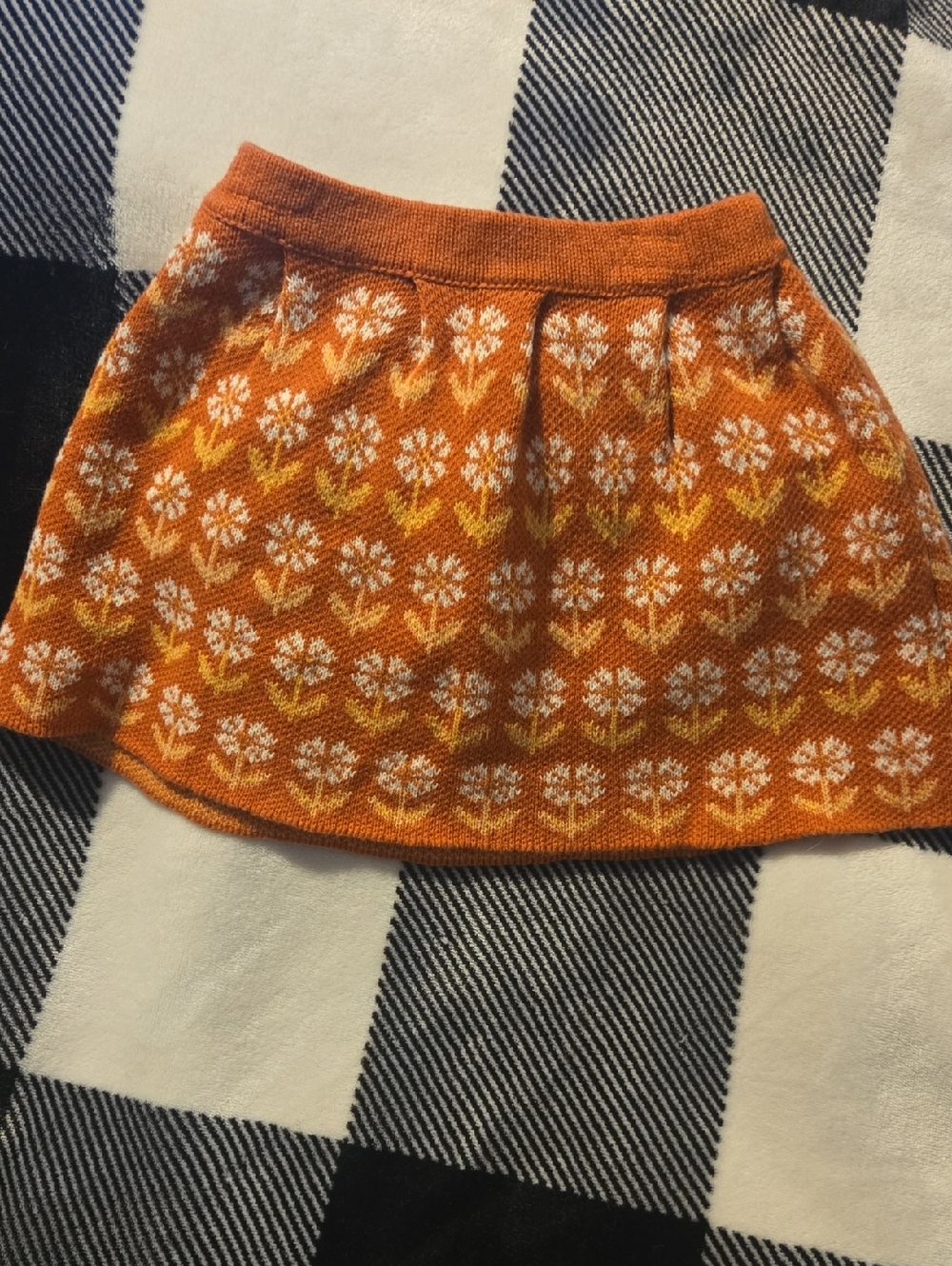 Orange Floral Knit Skirt for Kids - Elastic Waist
